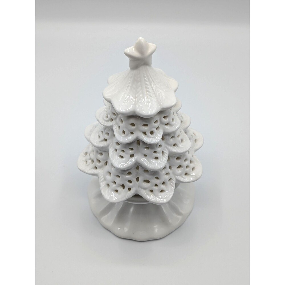 Yankee Candle Holder 8" White Ceramic  Christmas  Tree Votive Tea Light  2012